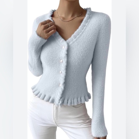 unbranded Sweaters - Unbranded Cardigan Long Sleeve Soft Ruffle Women’s Size Small